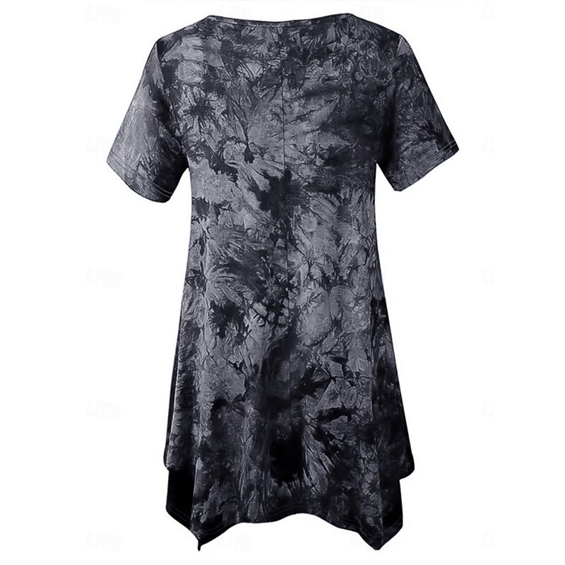 Women's Plus Size Tops Blouse Tie Dye Print Short Sleeve V Neck Fashion Streetwear Daily Weekend Polyester Summer Wine Purple4