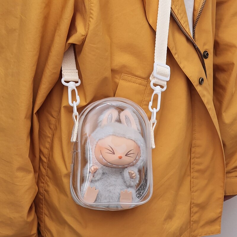 Clear Bag Keychain For 17/15cm Plush Doll (NO DOLL)Hanging Display CaseProtective CasePlastic PVC Storage Box2