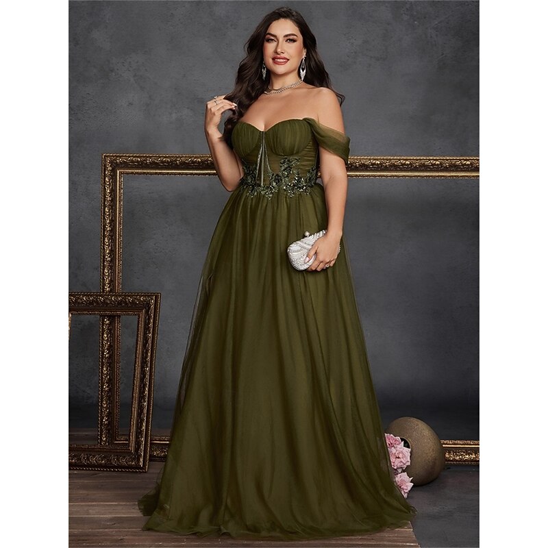 A-Line Plus Size Dresses Elegant Curve Dress Formal Wedding Floor Length Sleeveless Off Shoulder Chiffon Backless with Slit4