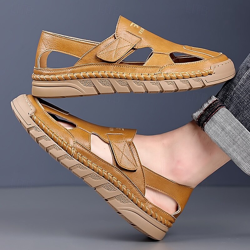 Men's Brown Slip-on Outdoor Sandals with Elastic Straps and Breathable Mesh Upper for Summer Adventures4