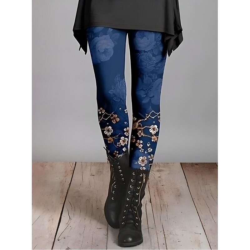 Women's Leggings Vacation Vintage Fashion Ankle-Length High Waist Floral Graphic Gradient Printing Soft Breathable Stretchy Vacation Casual Daily dark brown Deep Green Blue Grey Spring Slim Fit3