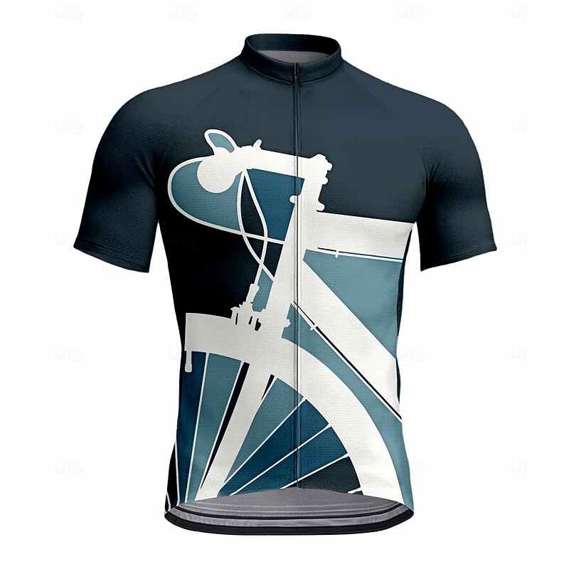 Men's Cycling Jersey Graphic Geometric Short Sleeve Bike Jersey Top with 3 Rear Pockets UV Resistant Quick Dry Front Zipper Reflective Strips Sports Navy Blue Clothing Apparel
