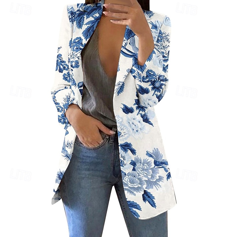 Women's Blazer Comfortable Print Elegant Fashion Casual Floral Going out Casual Daily Cardigan Regular Lapel Regular Fit Long Sleeve Outerwear Yellow Pink Blue Spring Fall