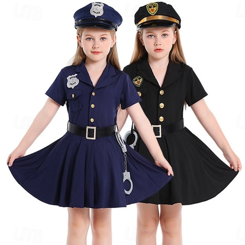 Police Policeman Halloween Dress Costume Uniform STEM Day Career Role Play Cosplay Kid's Girls' Halloween Carnival World Book Day Performance Educational Dress Up School Event Dress Up Easy Halloween