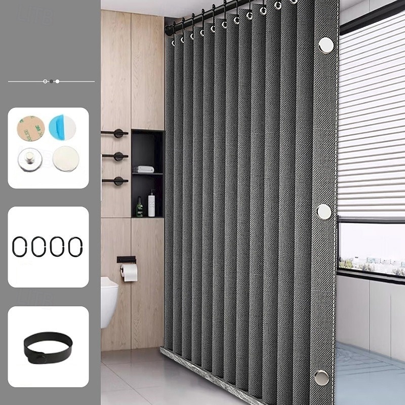 Foldable Magnetic Shower Curtain, 230g Waterproof & Mildew-Resistant Faux Linen Bathroom Curtain4