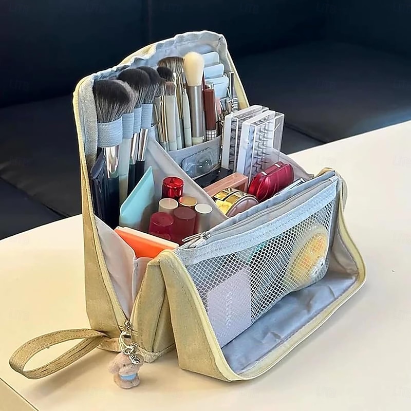 Standing Makeup Bag, Waterproof Large Capacity Toiletry Bag with Compartments, Portable Travel Cosmetic Organizer, Multi-Purpose Pencil & Makeup Storage Case4