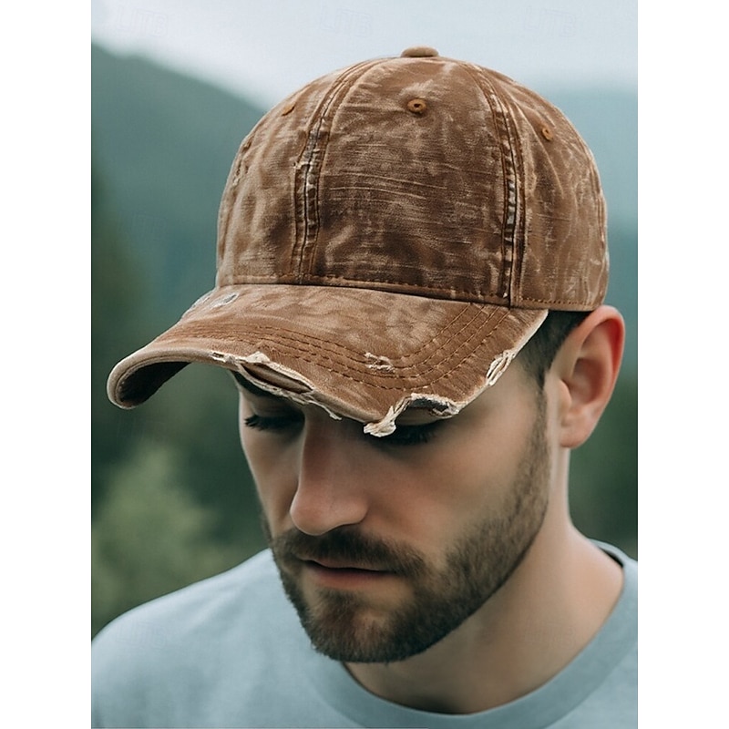 Men's Vintage Distressed Denim Baseball Cap – Adjustable Washed Cotton Hat for Outdoor Sports, Travel and Casual Wear