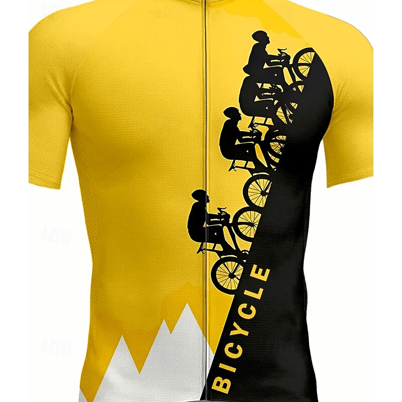 Men's Cycling Jersey Graphic Geometric Letter & Number Short Sleeve Bike Jersey Top with 3 Rear Pockets UV Resistant Quick Dry Front Zipper Reflective Strips Sports Yellow Clothing Apparel3