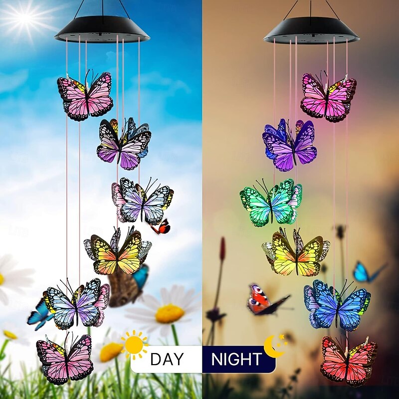 1 Pc outdoor solar simulation butterfly wind chime light gradient color light courtyard garden tree yard balcony camping decoration light4