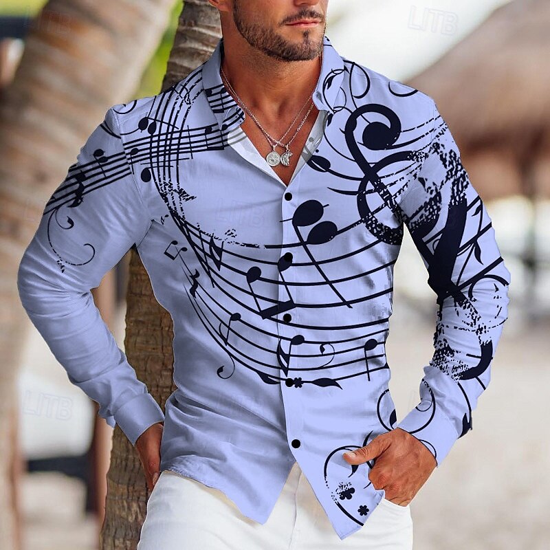 Men's Boardmasters Notes Shirt Button Up Shirt Long Sleeve Tropical Fashion Designer Outdoor Casual Daily Fall & Winter Turndown Print Button-Down White Pink Blue Purple3