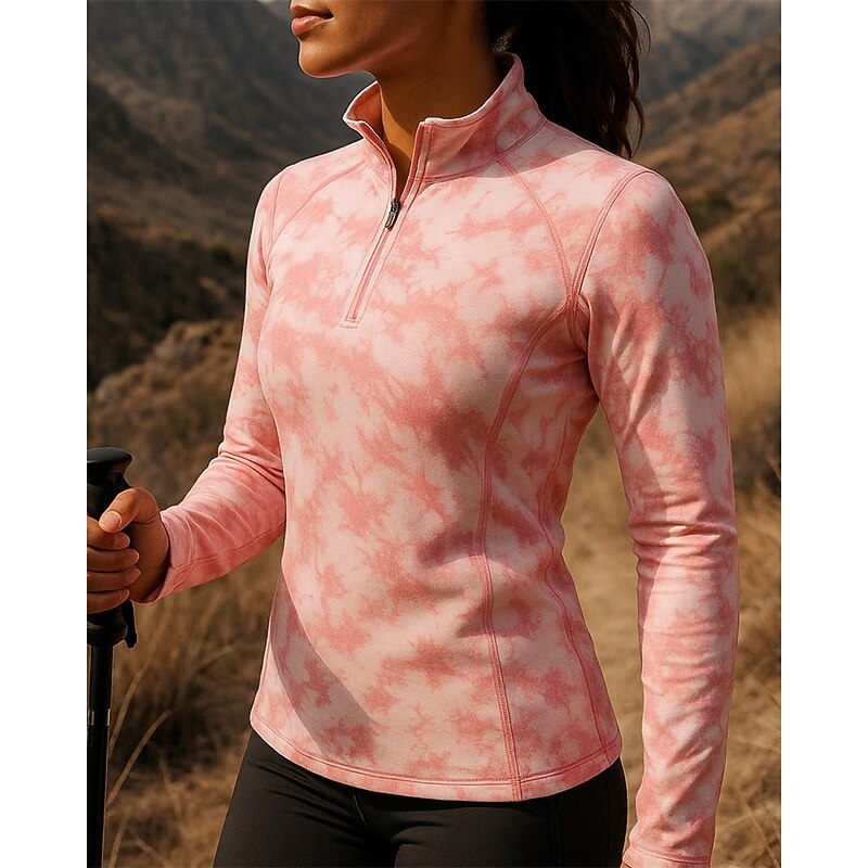 Women's Polo Sweatshirt Hiking top Long Sleeve Stand Collar Top Outdoor Breathable Quick Dry Lightweight Elastic Slim Quarter-Zip Pullover Polyester Pink Green Khaki Tennis Golf Running3