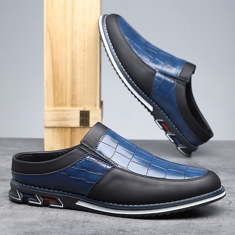 Men's Blue and Black Casual Slip-On Shoes – Crocodile Pattern Upper with Contrast Sole, Modern Lightweight Shoes for Travel, Business Casual and Daily Wear4