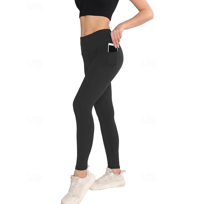 Women's pilates leggings Capri Leggings Sports Pants Pockets Lightweight Pilates Gym Running Pants Solid Color Navy Black Pink Plus Size Sports Activewear Micro-elastic4