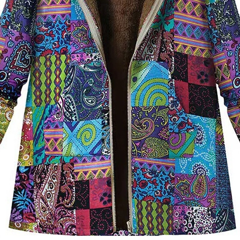 Women's Fleece Jacket Coat Hoodie Jacket Warm Comfortable Zipper Pocket Fashion Modern Casual Print Going out Weekend Zipper Regular Hooded Regular Fit Long Sleeve Outerwear Blue Winter3