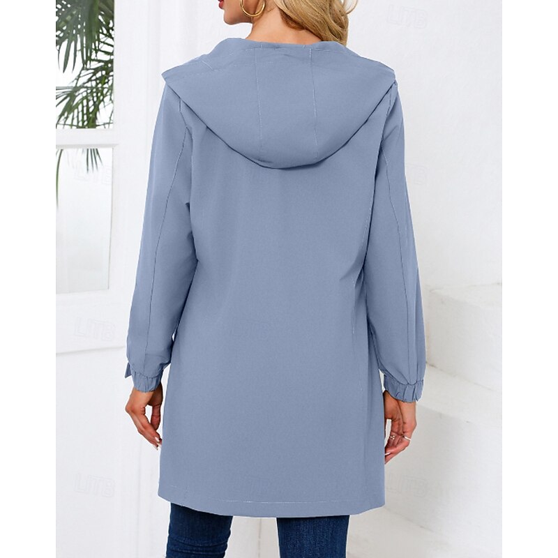 Women's Trench Coat Warm Comfortable Zipper Pocket Fashion Plain Street Going out Zipper Long Hooded Regular Fit Long Sleeve Outerwear Black Pink Sky Blue Fall Winter4