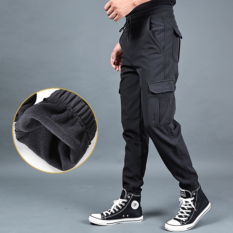 Men's Cargo Pants Hiking Pants Trousers Hiking Trousers Fleece Pants Winter Outdoor Regular Fit Waterproof Windproof Quick Dry Lightweight Pants / Trousers Pocket Elastic Waist Dark Grey Black2