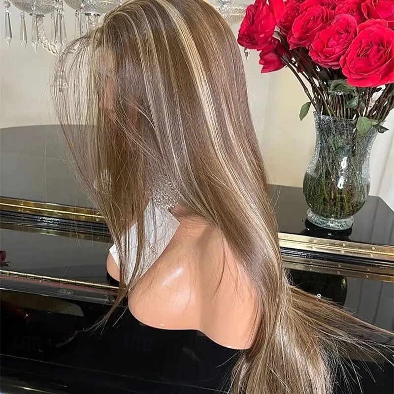 Remy Human Hair 5x5 Closure 13x4 Lace Front Wig Free Part Brazilian Hair Straight Blonde Brown Wig 130% 150% Density with Baby Hair Highlighted / Balayage Hair 100% Virgin Glueless Pre-Plucked For4