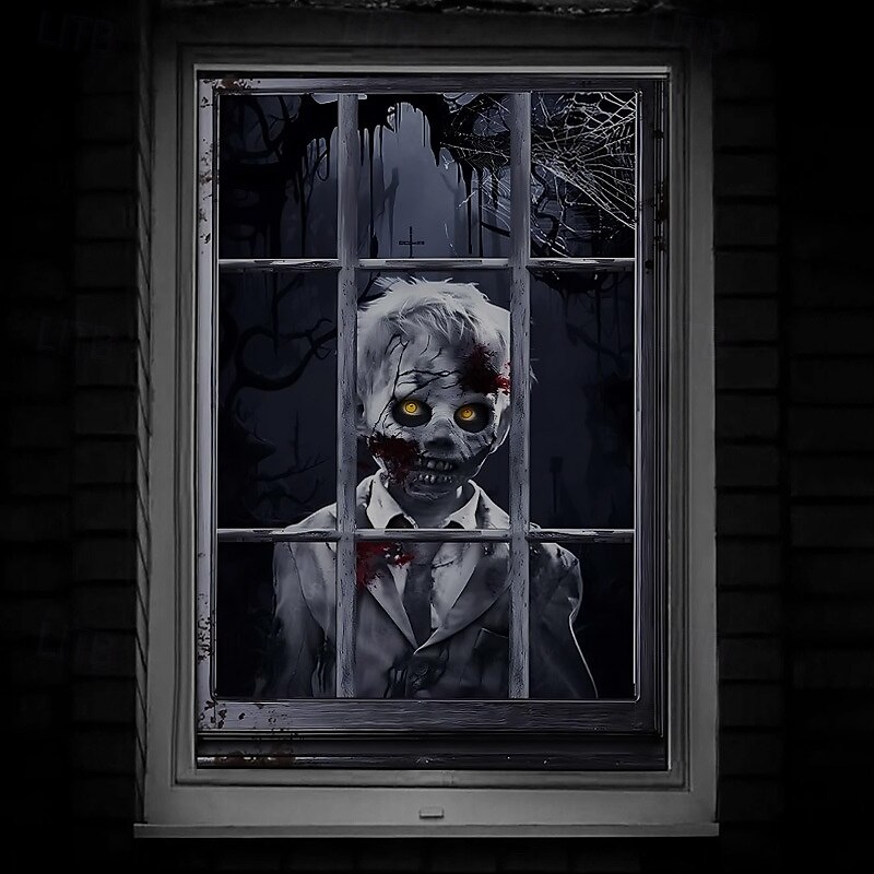 Halloween Horror Window Clings, Static PVC Fake Window Stickers for Glass, Removable Scary Window Decals for Halloween Party Decoration Indoor Outdoor2
