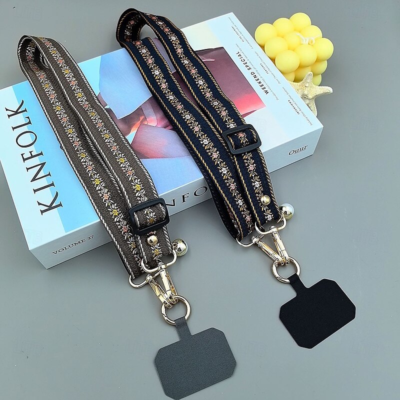 Vintage printed style jacquard embroidery mobile phone lanyard crossbody long style outdoor travel shopping neck hanging sturdy and durable trendy3