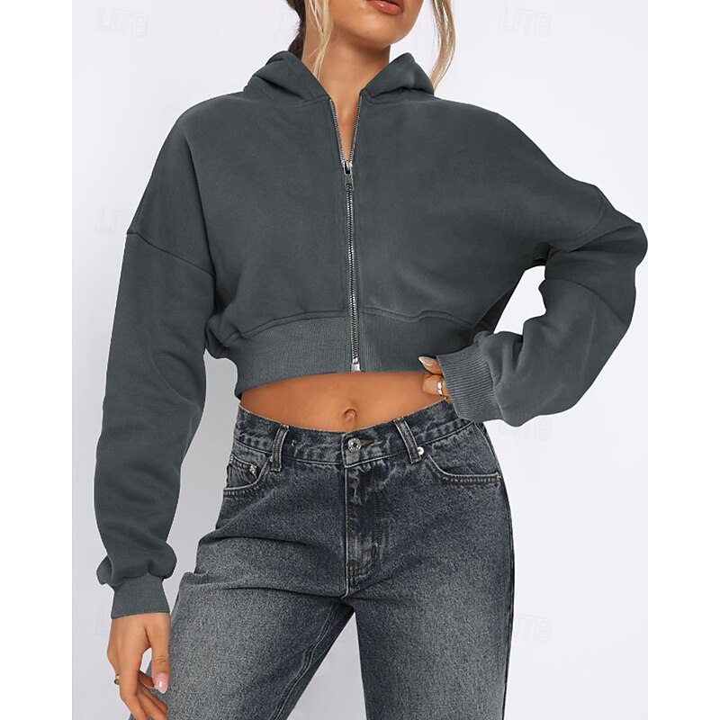 Women's Hoodie Running Jacket Zipper Pocket Long Sleeve Jacket Athleisure Fall Solid Colored Thermal Warm Windproof Tennis Golf Running Sportswear Activewear Dark Grey Apricot Black