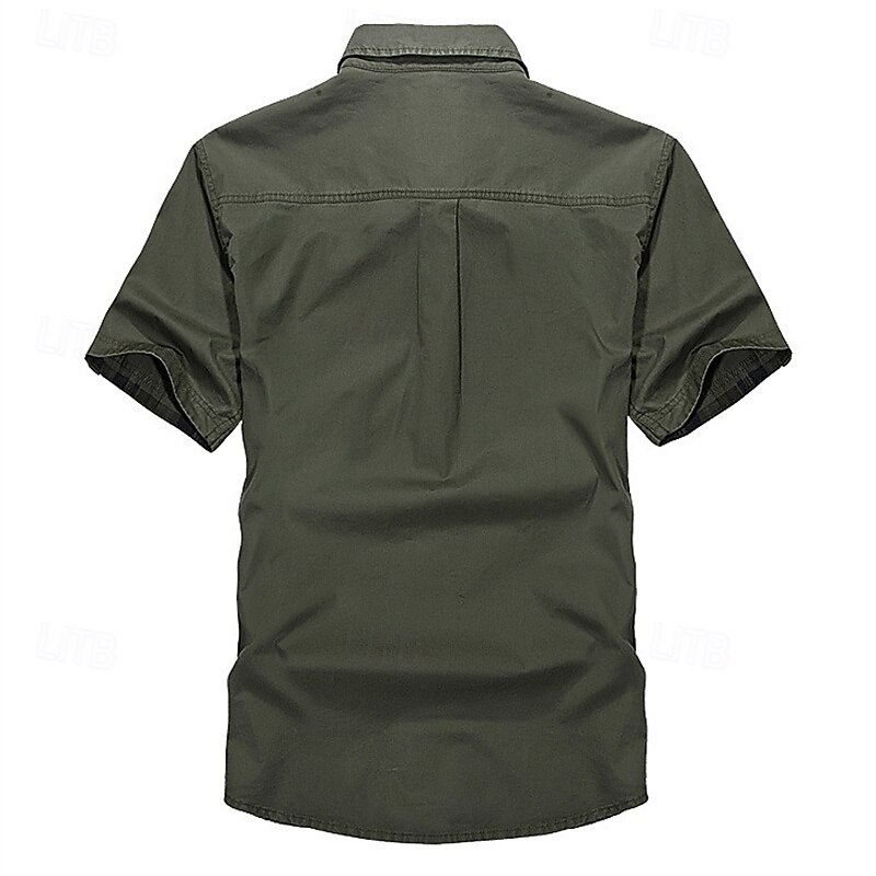 Men's Hiking Shirt Hiking top cargo shirt Short Sleeve Turndown Top Outdoor Quick Dry Lightweight Breathable Polyester Army Green Khaki Tennis Golf Running3