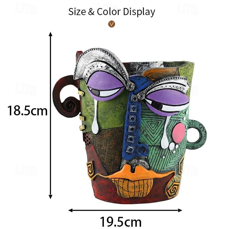 Brutalist Abstract Beauty Face Flower Pot, Colorful Crying Face Resin Planter, Artistic Emotional Sculpture for Home Garden Desktop Patio Decor2