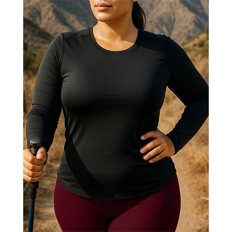 Women's Sport Shirt Hiking Tee shirt Hiking Shirt Long Sleeve Crew Neck Tee Tshirt Top Outdoor Quick Dry Lightweight Elastic Breathable Slim Pullover Polyester Black White Tennis Golf Running3