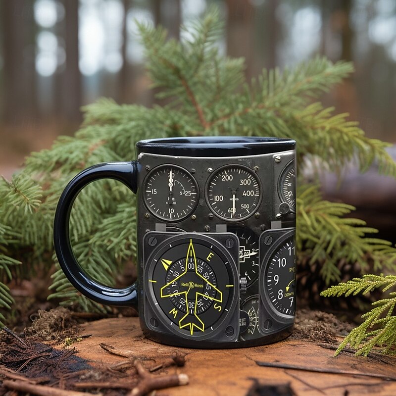 Spaceship Cockpit Instrument Panel Mug, 330ml/12oz Black Ceramic Coffee Cup, Creative Aerospace Pilot Gift Mug for Flight Enthusiast, Engineer, Office Desk Decor2