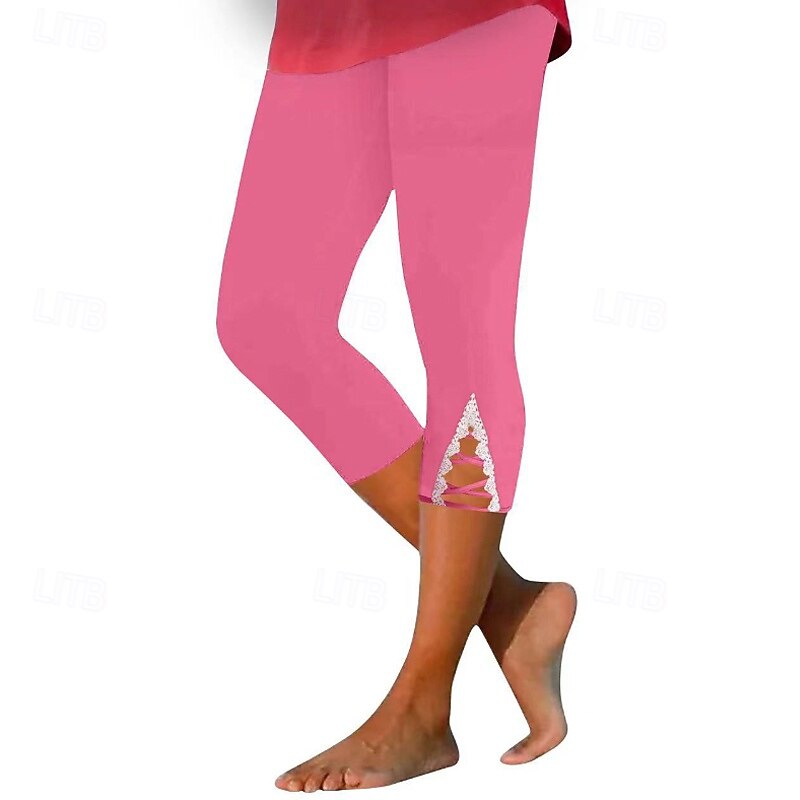 Women's Capri Pants Leggings Cozy Leggings Streetwear Casual Calf-Length Natural Plain Lace Elastic Waist Comfy Outdoor Athleisure Holiday Casual Daily Black White Royal Blue Fuchsia Summer Regular4
