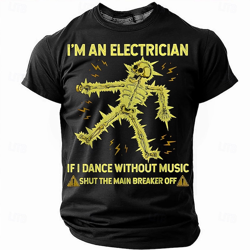 Mens Short Sleeve Electrician Graphic T-Shirt - Funny 'If I Dance Without Music Shut The Main Breaker Off' Work Humor Tee3