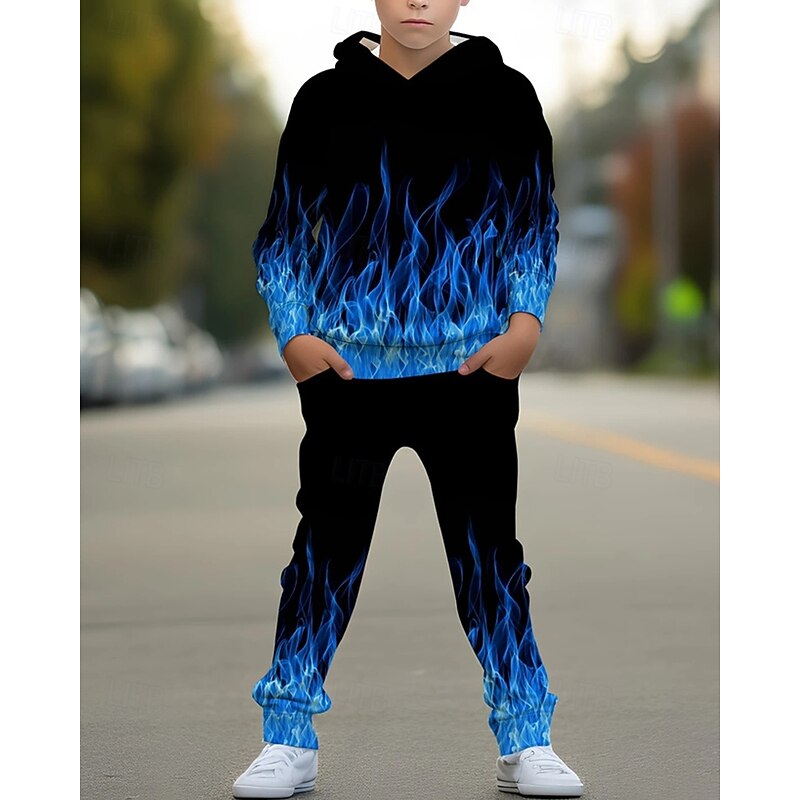 Boys' 3D Graphic Hoodie & Sweatpants Set Sports Suit Tracksuits Long Sleeve Spring Fall Daily Basic Casual Kids 4-12 Years Hooded Outdoor Vacation Sports Tailored Fit3