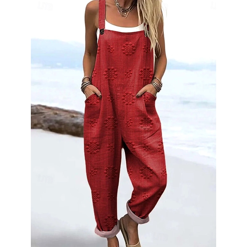 Women's Dungarees Active Floral Sleeveless Drawstring with Pocket Vacation Street Loose Fit Red Navy Blue Green Summer4