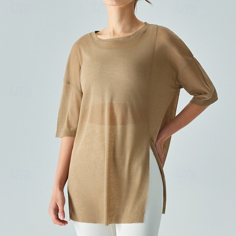 Women's Sports shirts Crew Neckline Skin Friendly Softness Breathable Loose Short Sleeve Sports Solid Color Top For Pilates Dance Yoga Activewear4