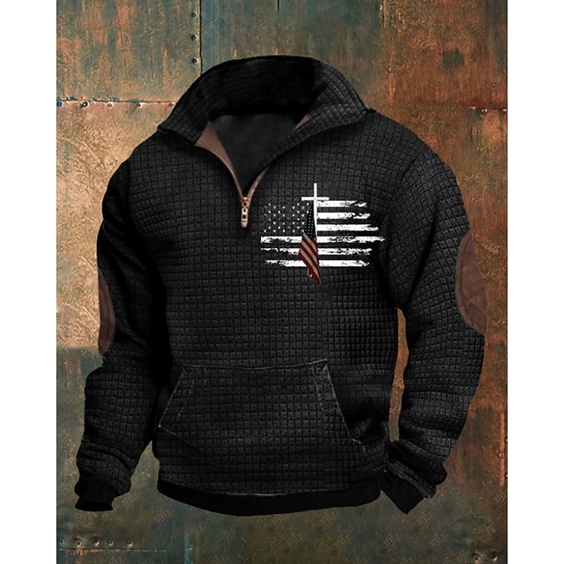 Men's Sweatshirt Quarter Zip Sweatshirt Black Navy Blue Blue Green Gray Half Zip National Flag Pocket Sports & Outdoor Daily Holiday Polyester Streetwear Basic Casual Spring Autumn / Fall Clothing2