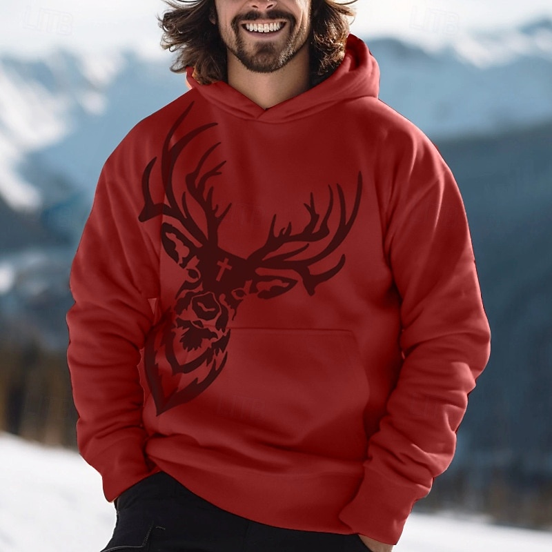 Men's Deer Hoodie Sweatshirt Long Sleeve Sweatshirts Oktoberfest Vintage Retro Festival Autumn-Winter Red Brown Green Clothing Apparel Designer Graphic Print Normal S M L Sizes Available2
