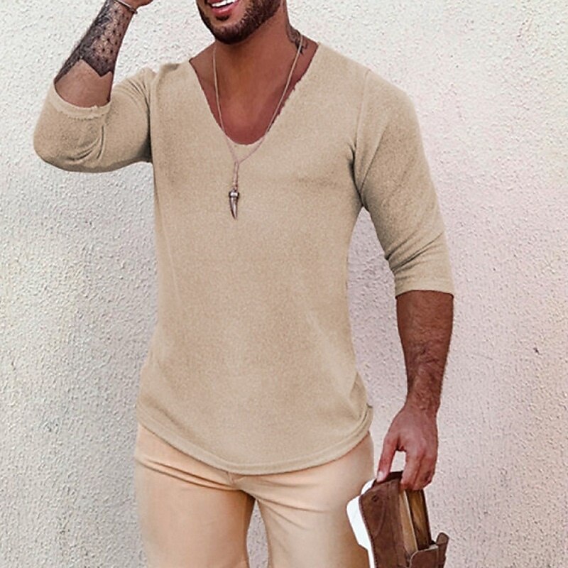Men's Pullover Sweater Jumper Ribbed Knit Regular Tops Knitted Plain Plain V Neck Knitwear Modern Casual Daily Wear Clothing Apparel Fall Winter Black Pink S M L4