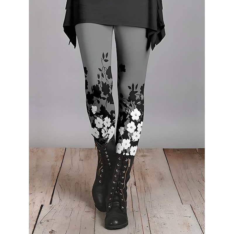 Women's Leggings Vacation Vintage Fashion Ankle-Length High Waist Floral Graphic Gradient Printing Soft Breathable Stretchy Vacation Casual Daily dark brown Deep Green Blue Grey Spring Slim Fit4