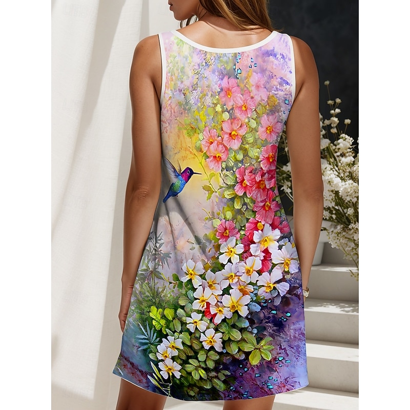 Women's Mini Dress Sundress Shift Dress Off The Shoulder Dress Vacation Casual Going out Regular Fit Floral Graphic Sleeveless V Neck Yellow Red Blue Purple Summer Spring2