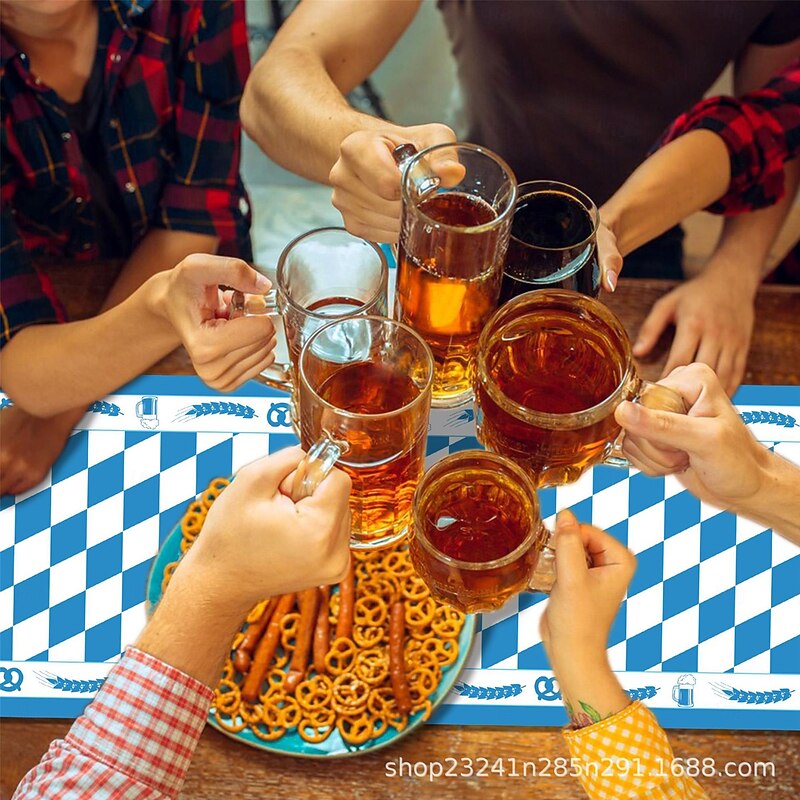 5 Pack Oktoberfest Table Cloths Blue & White Checkered Table Cloths for Oktoberfest Wonderland Tea Party Supplies, Rectangle Plastic Tablecover for Camping Picnic Wedding Birthday Party Oktoberfest Decorations3