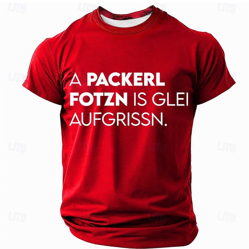 Men's Funny German Graphic T-Shirt with 'A PACKERL FOTZN IS GLEI AUFGRISSN' Bavarian Slang Short Sleeve Tee2