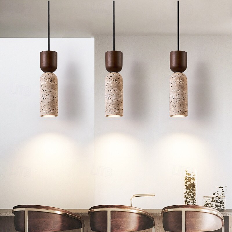Stone Wood Modern Pendant Light, Natural Stone Crafted, Industrial Chandelier for Dining Bedroom Kitchen2