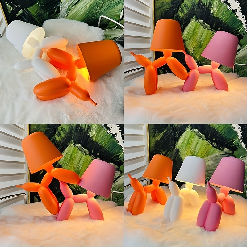 Creative Romantic Colorful Balloon Dog Table Lamp with Touch Switch Three-color Light Support for Dimmable Dimming 2000mAh Storage Battery Sausage Dog Atmosphere Light Holiday Hotel Party Valent