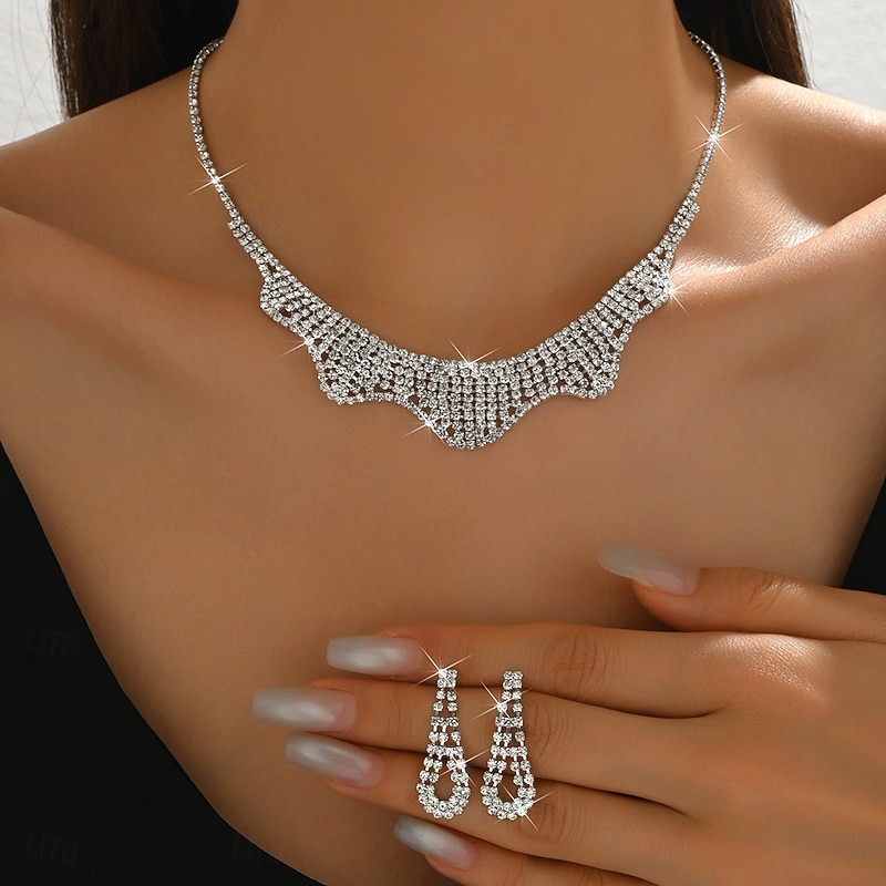 Bridal Jewelry Sets Two-piece Suit Zircon 1 Necklace Earrings Women's Elegant Vintage Lovely Love Precious irregular Jewelry Set For Wedding Work Gift