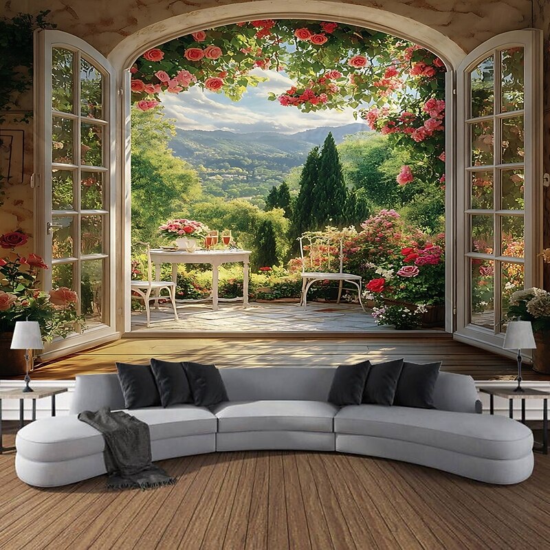 Vintage castle architecture flowers flowers plants landscapes tapestries decorative art blankets curtains hanging home furnishings bedrooms living rooms decorations