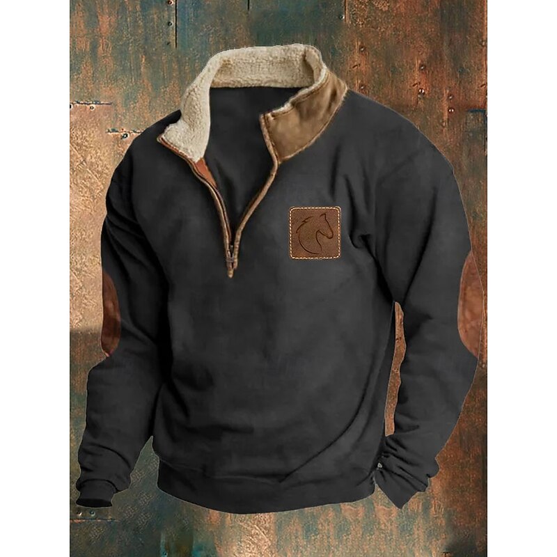 Men's Sweatshirt Quarter Zip Sweatshirt Black Brown Brown 2 Half Zip Color Block Reindeer Half Zip Print Sports & Outdoor Daily Holiday Polyester Vintage Streetwear Casual Fall & Winter Clothing2
