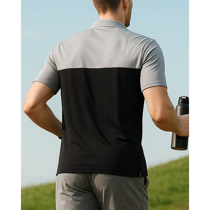 Men's Golf Polo Shirt Running Shirt Tennis Shirt Quarter Zip Short Sleeve Tee Tshirt Color Block Quick Dry Lightweight Elastic Breathable Tennis Golf Running Sportswear Activewear Dark Gray Green2