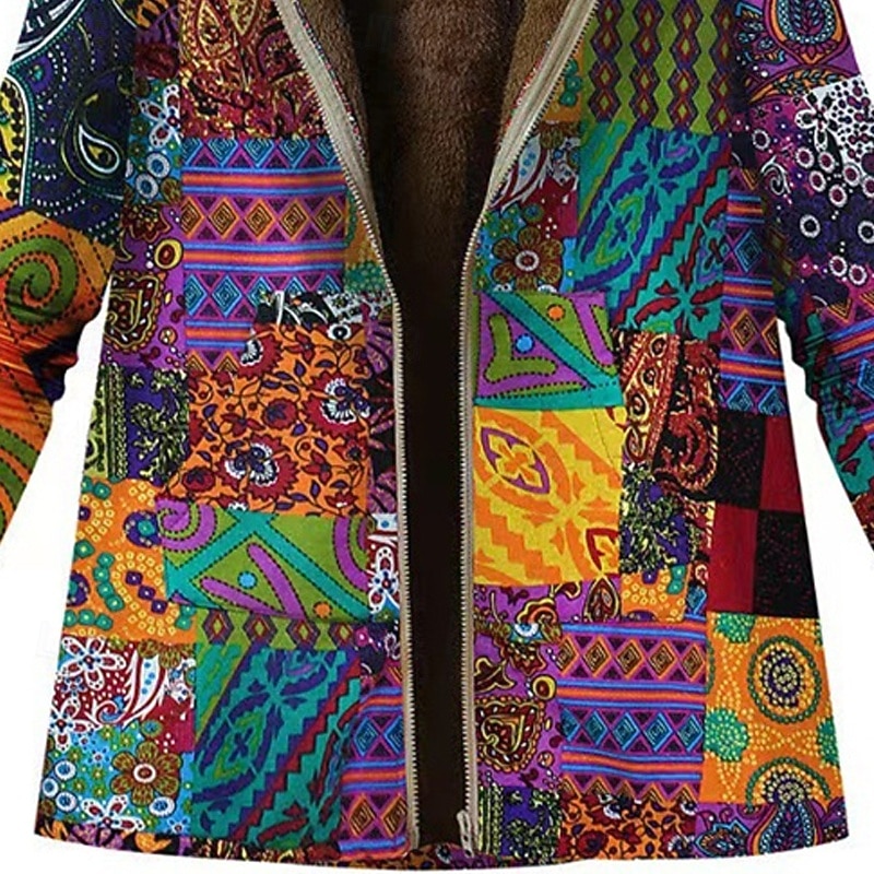 Women's Fleece Jacket Coat Hoodie Jacket Warm Comfortable Zipper Pocket Modern Casual Mixed Color Going out Weekend Zipper Regular Hooded Regular Fit Long Sleeve Outerwear Red Orange Winter4