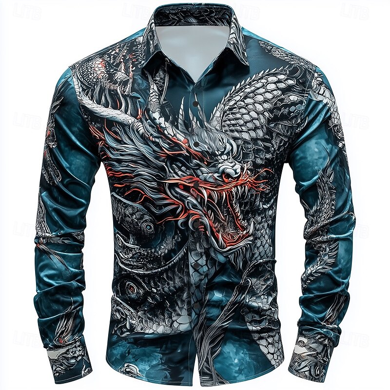 Men's Devil Horror Hellfire Shirt Button Up Shirt Long Sleeve Dark Gothic Style Vacation Streetwear Summer Spring Turndown 3D Print Collared Shirts Blue Brown2