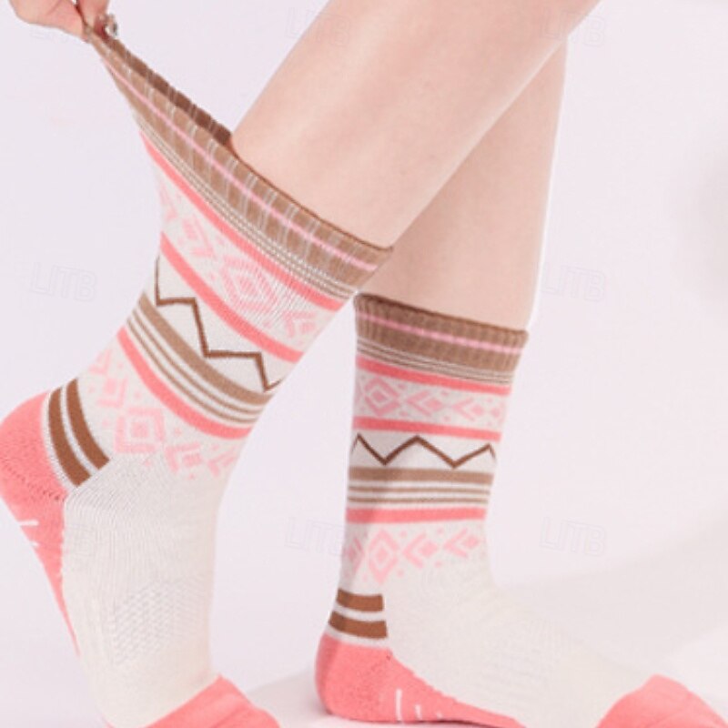 1 Pair Women's merino wool socks Hiking Socks Sports Socks Thermal Warm Breathable Anti Blister Sweat-Wicking Outdoor mid crew Patchwork Wool Pink Sky Blue Purple for Running4