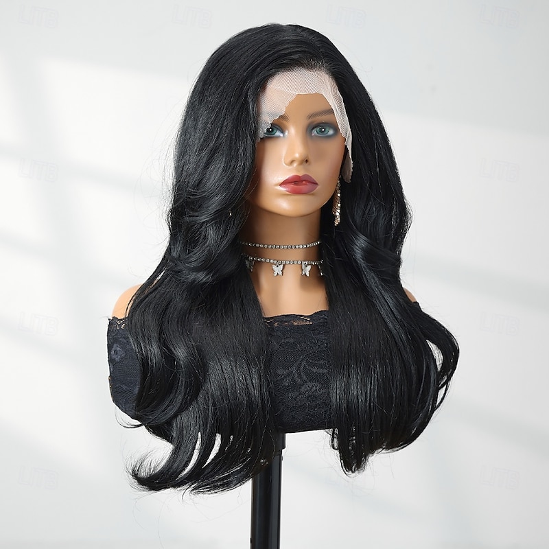 Synthetic Lace Wig Body Wave Style 22 inch Black Middle Part 13x4 Lace Front Wig Women's Wig Black2